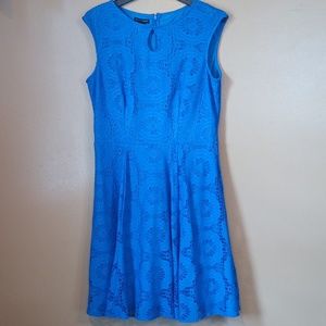 Metaphor| Bright Blue floral eyelet lace pattern cap sleeves flare Dress